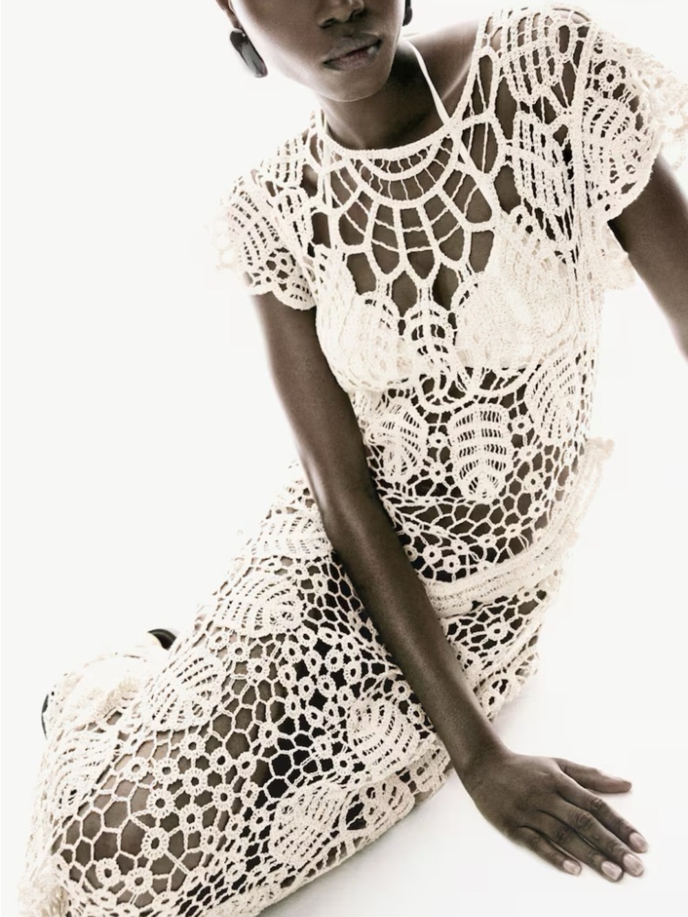 Crochet Midi Dress in Cream - NWT, size XS/S/M